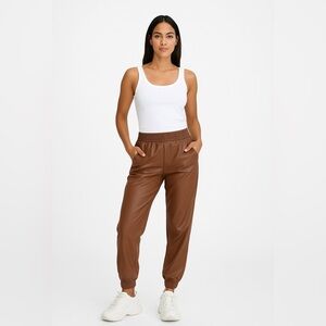 NWT RD Style Cognac Vegan Leather Jogger Pant Size Large